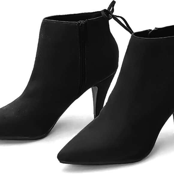 Womens Faux Leather Pointed Toe Heeled Ankle Booties 2.56In Kitten Bowtie Casual - Picture 1 of 8